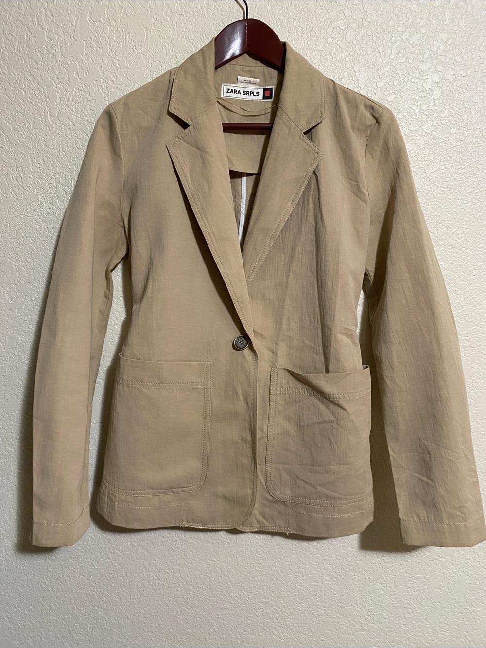 Zara SRPLS Women’s Tan Linen Blend Single-Button Utility Blazer - Size S
